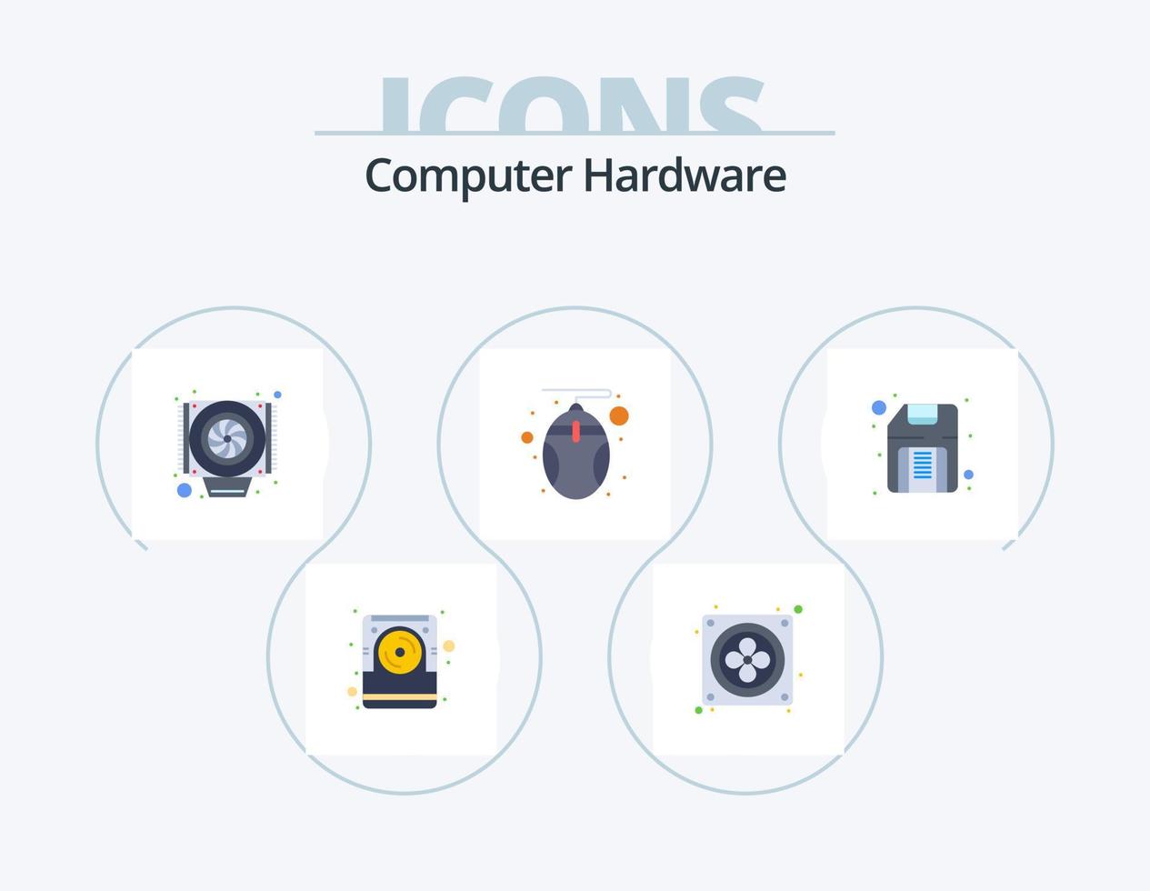 computer hardware vlak icoon pak 5 icoon ontwerp. hardware. schijf. koeler. computer. muis vector