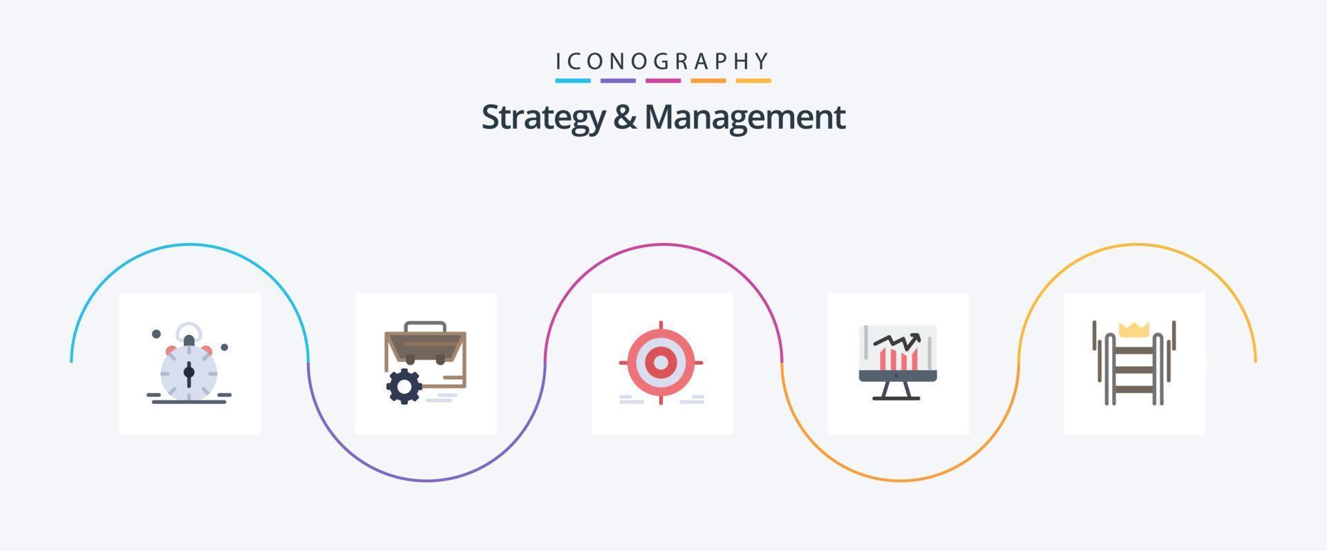 strategie en beheer vlak 5 icoon pak inclusief rapport. bedrijf. ingenieur. doelstelling. darts vector