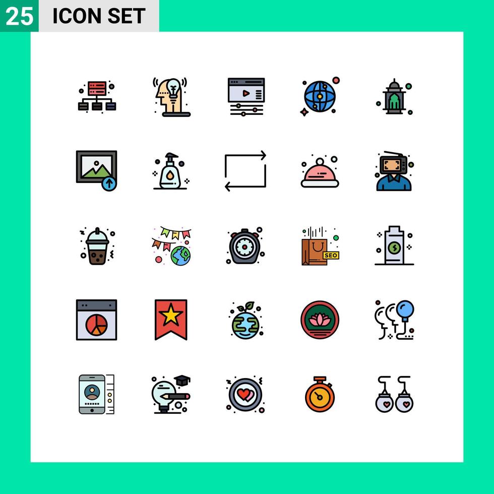 pak van 25 modern gevulde lijn vlak kleuren tekens en symbolen voor web afdrukken media zo net zo maan masjid bladzijde moskee kaart bewerkbare vector ontwerp elementen