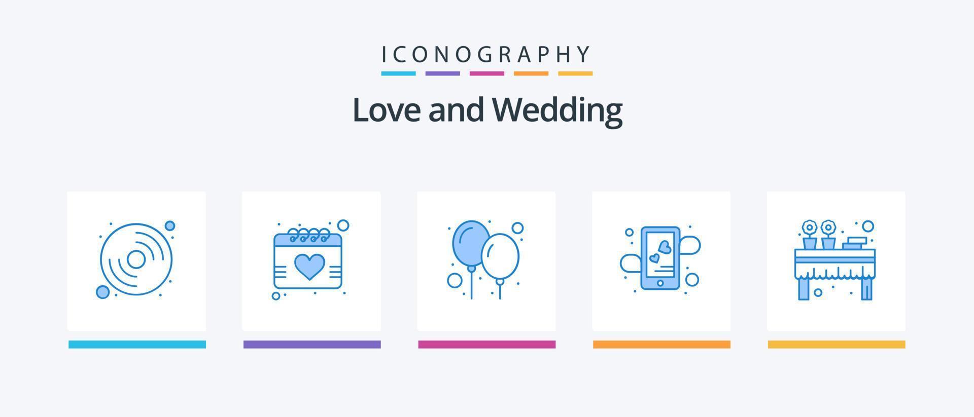 bruiloft blauw 5 icoon pak inclusief evenement. decoratie. viering. banket. daten. creatief pictogrammen ontwerp vector