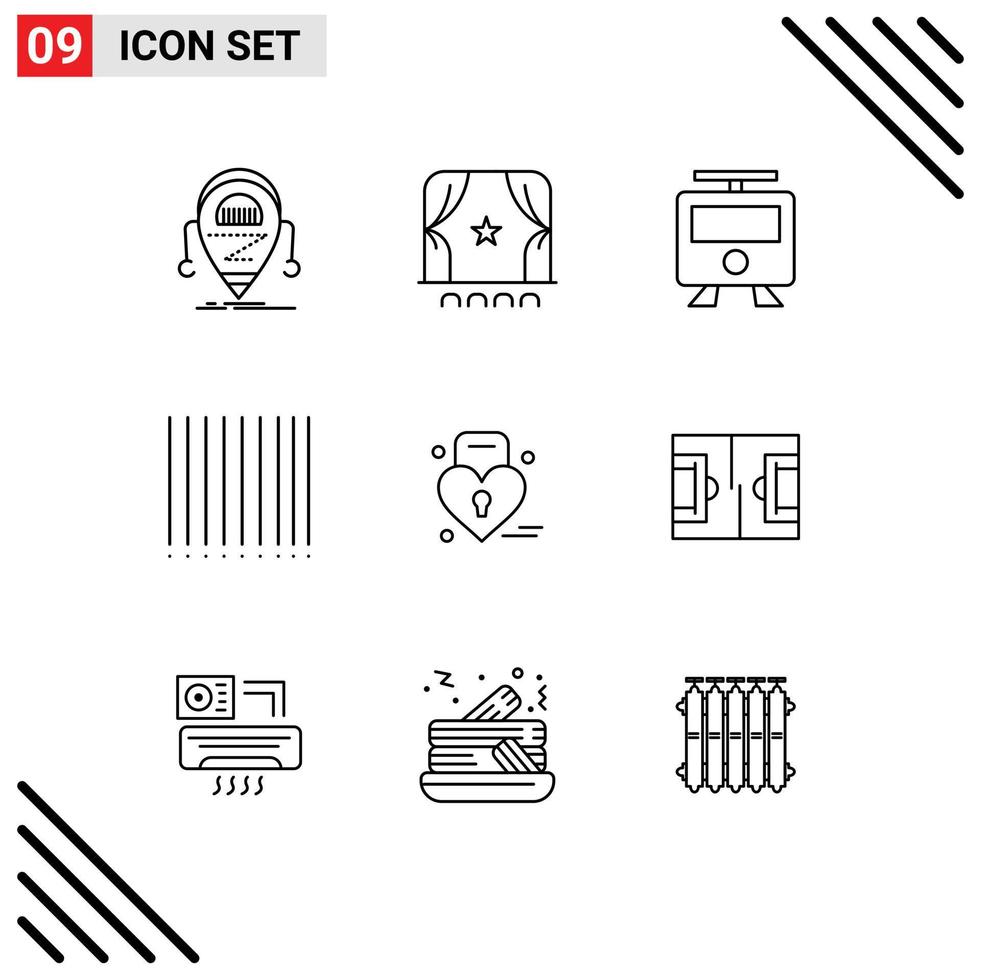 9 creatief pictogrammen modern tekens en symbolen van hart geluk film Product trein bewerkbare vector ontwerp elementen