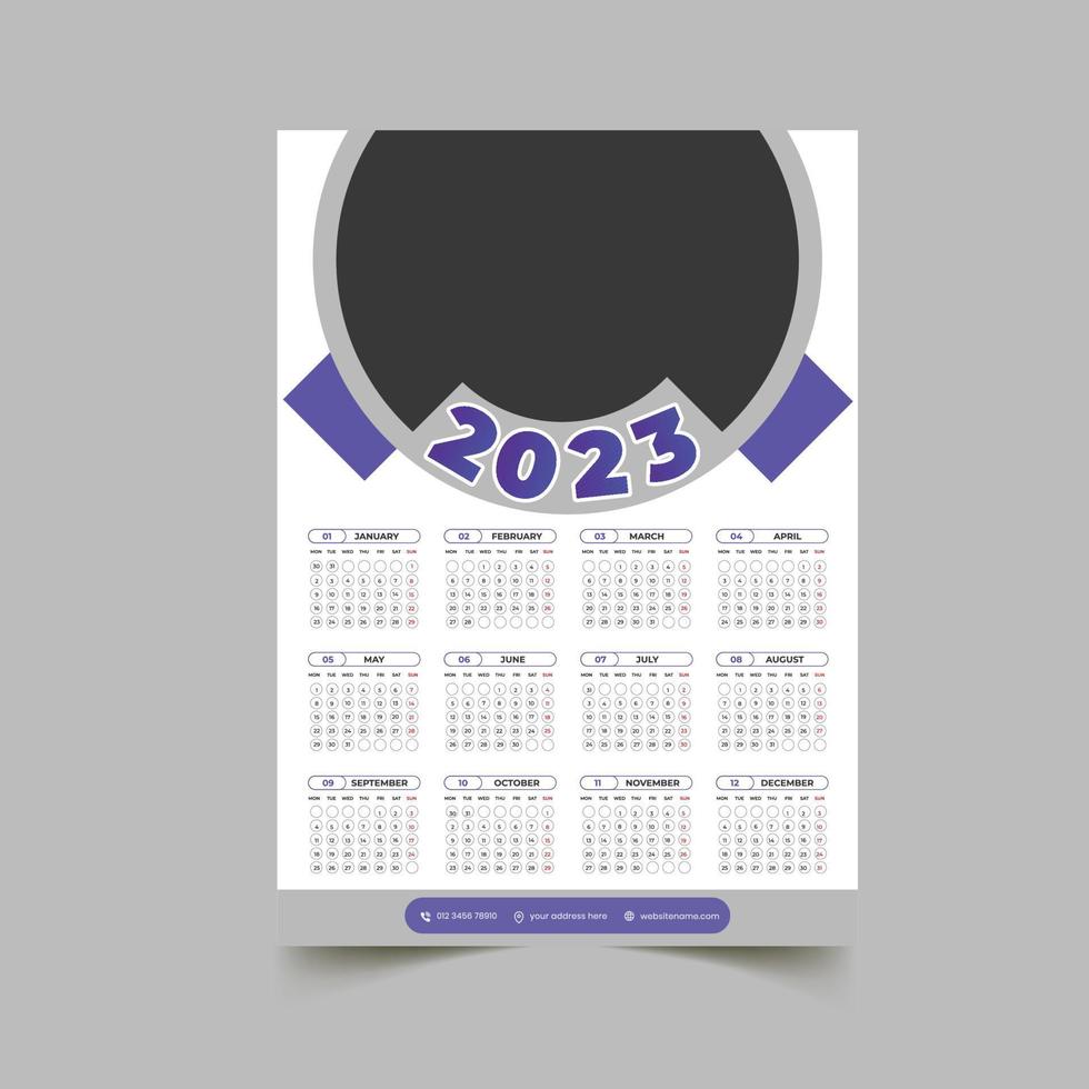 2023 muur kalender ontwerp sjabloon vector