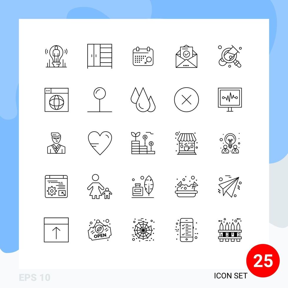 reeks van 25 modern ui pictogrammen symbolen tekens voor vergroten bedrijf kalender onderwijs e-mail bewerkbare vector ontwerp elementen