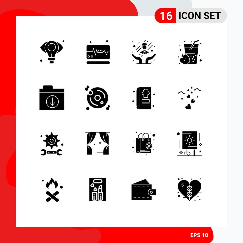 pictogram reeks van 16 gemakkelijk solide glyphs van schijf bestanden klant zorg downloaden voedsel bewerkbare vector ontwerp elementen