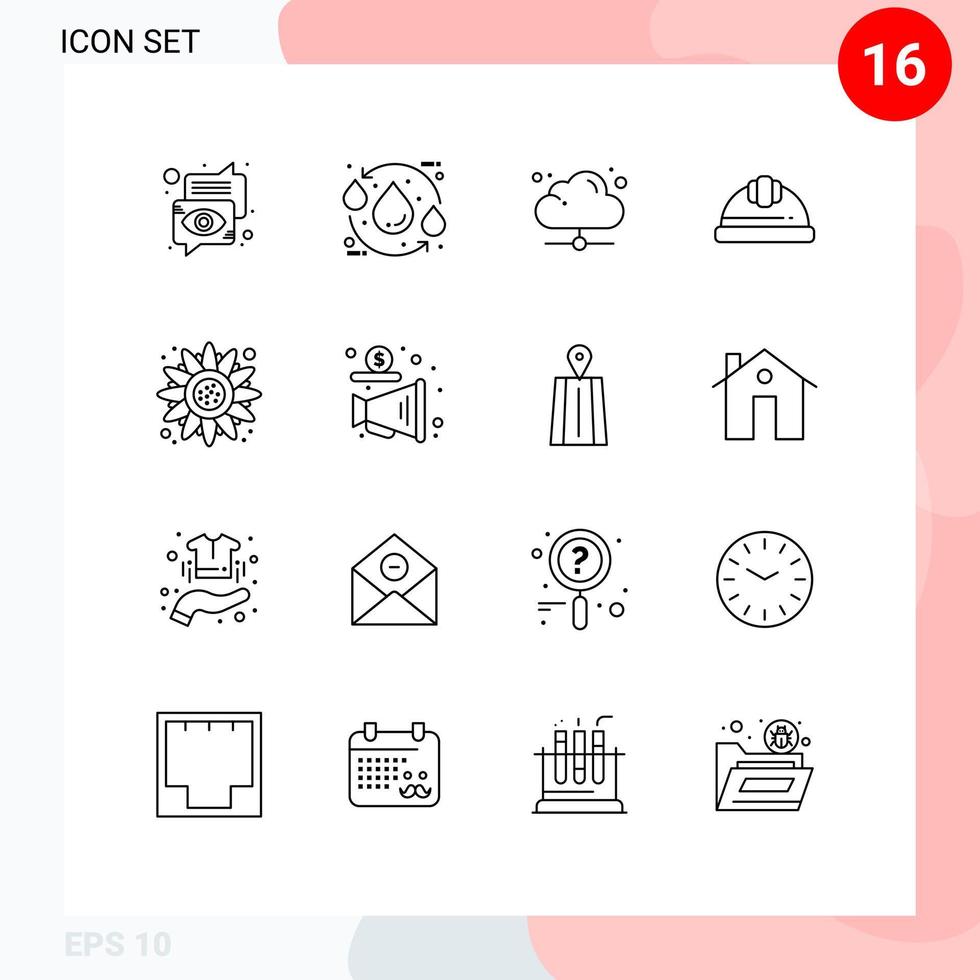 schets pak van 16 universeel symbolen van arbeid helm helm recycle pet delen bewerkbare vector ontwerp elementen