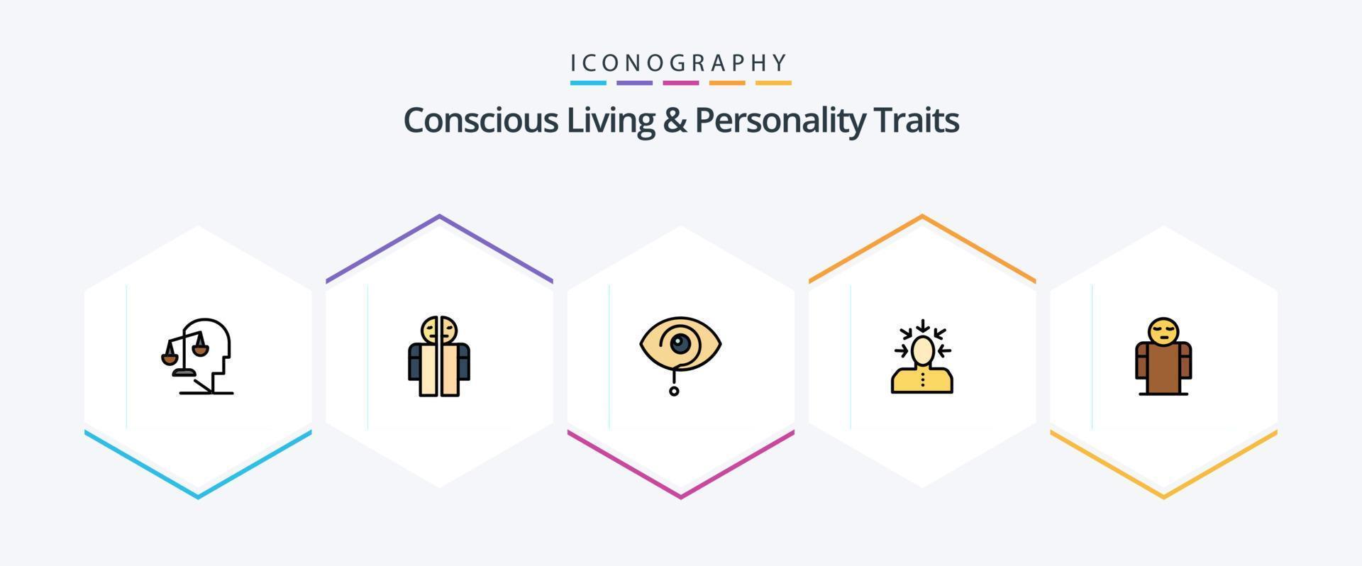 bewust leven en persoonlijkheid eigenschappen 25 gevulde lijn icoon pak inclusief menselijk. kiezen. menselijk. keuze. kennis vector