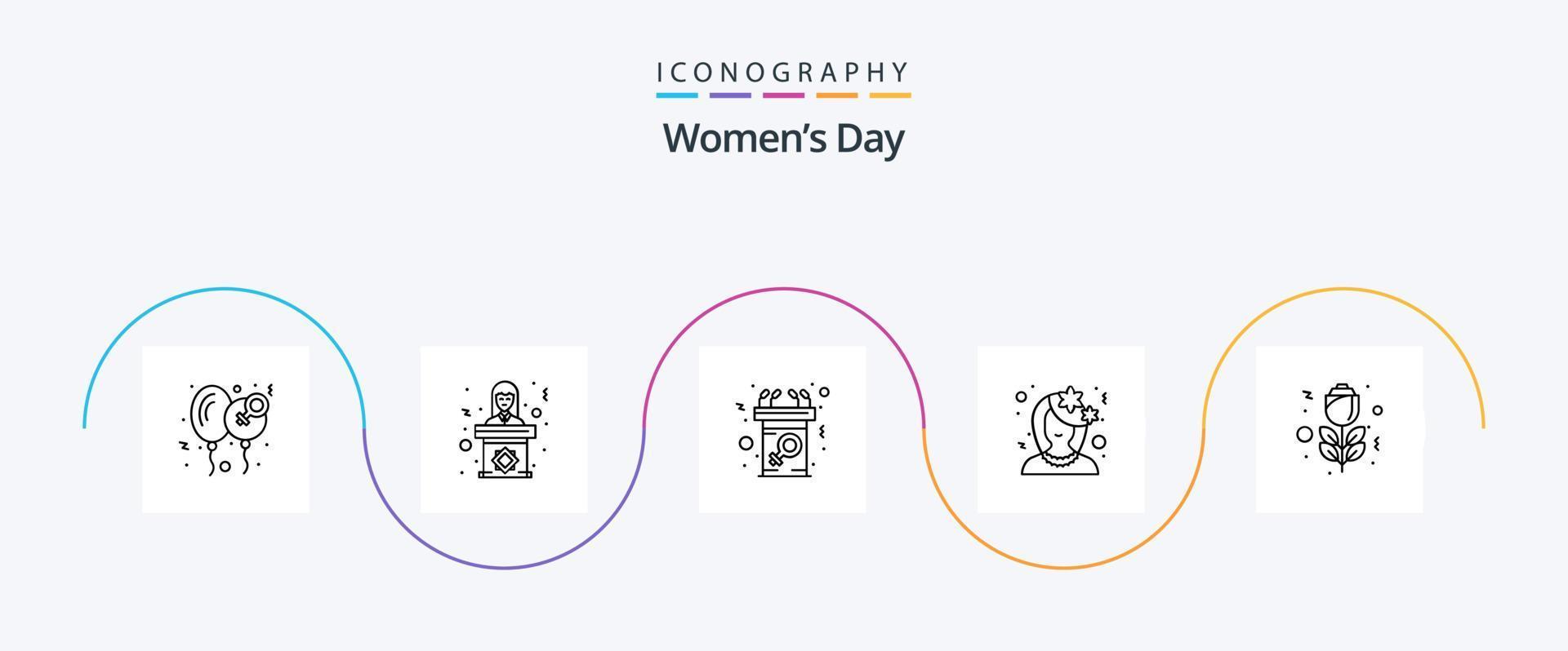 vrouwen dag lijn 5 icoon pak inclusief bloem. avatar. vrouw. toespraak. vrouw vector