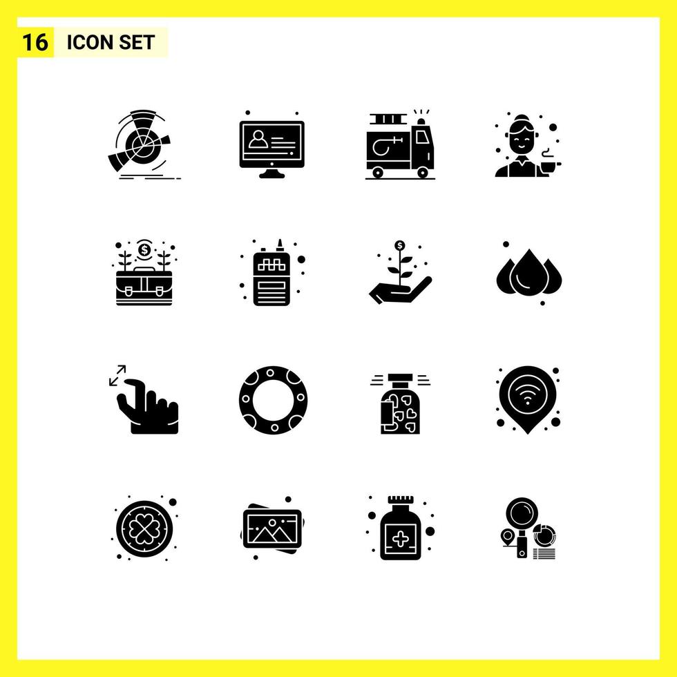 pictogram reeks van 16 gemakkelijk solide glyphs van zak keuken brandweerman vrouw avatar bewerkbare vector ontwerp elementen