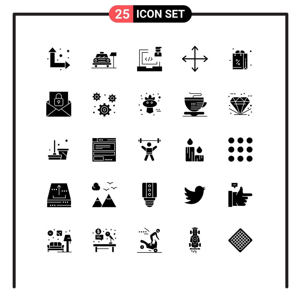 universeel icoon symbolen groep van 25 modern solide glyphs van geschenk tegenstellingen ontwikkelen navigatie pijlen bewerkbare vector ontwerp elementen