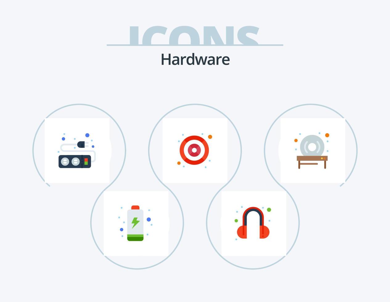 hardware vlak icoon pak 5 icoon ontwerp. . hardware. stopcontact. drijfveer. ventilator vector