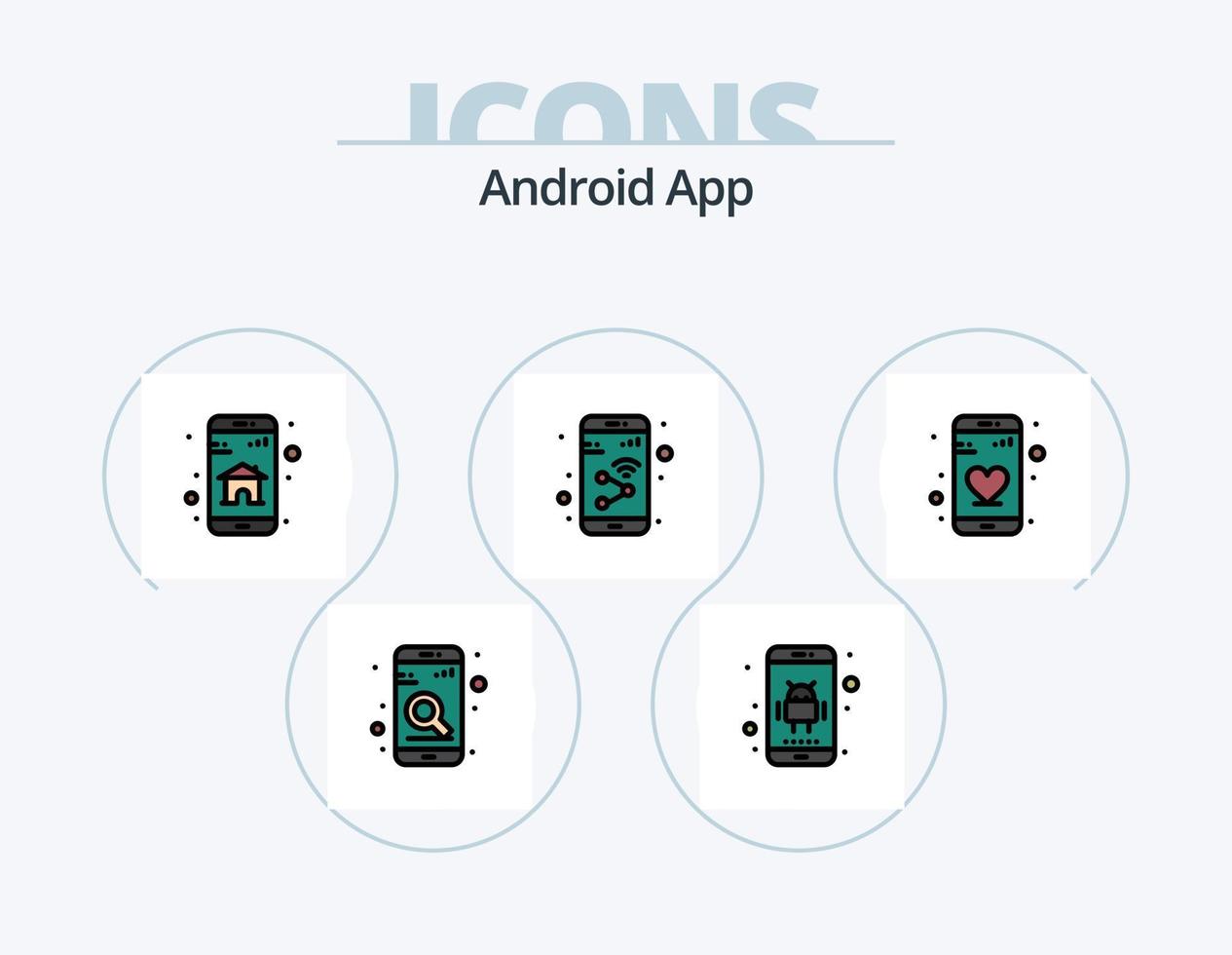 android app lijn gevulde icoon pak 5 icoon ontwerp. smartphone. volume. hou op. geluid. app vector
