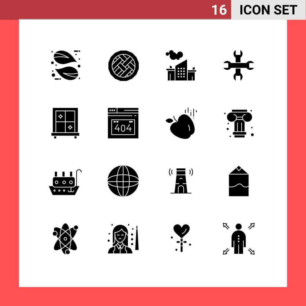 modern reeks van 16 solide glyphs pictogram van venster moersleutel pompoen gereedschap verontreiniging bewerkbare vector ontwerp elementen