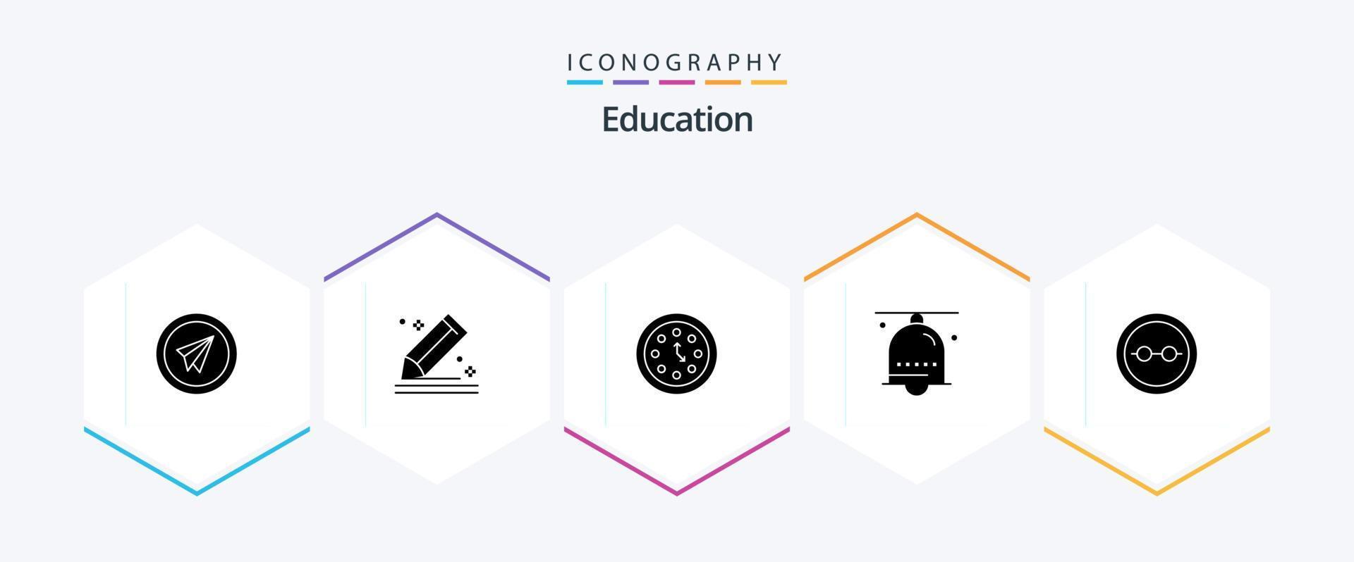 onderwijs 25 glyph icoon pak inclusief hand- klok. alarm. schetsen. tijdopnemer. datum vector