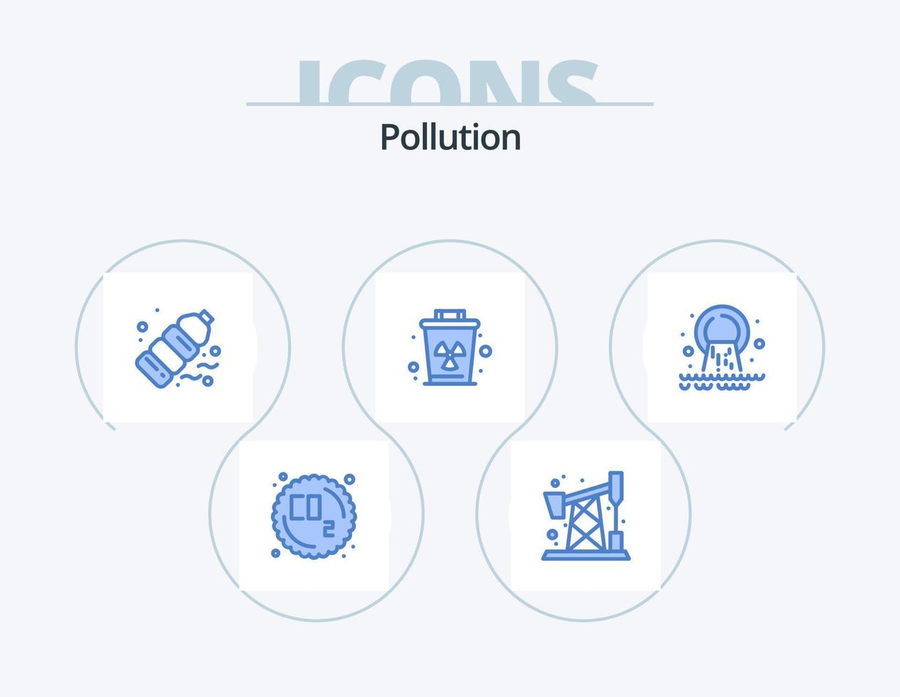 verontreiniging blauw icoon pak 5 icoon ontwerp. radioactief. pijp. plastic. afval. vuilnis vector