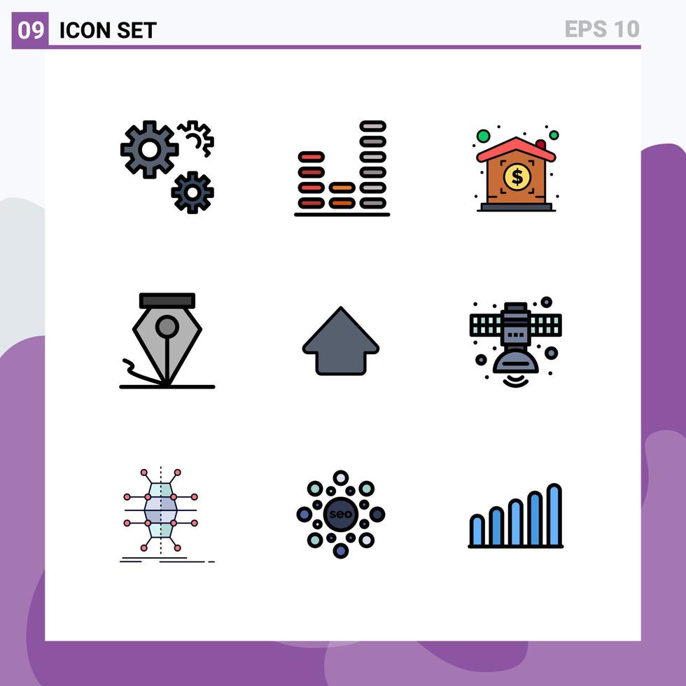 groep van 9 modern gevulde lijn vlak kleuren reeks voor communicatie omhoog investering pijl inkt bewerkbare vector ontwerp elementen