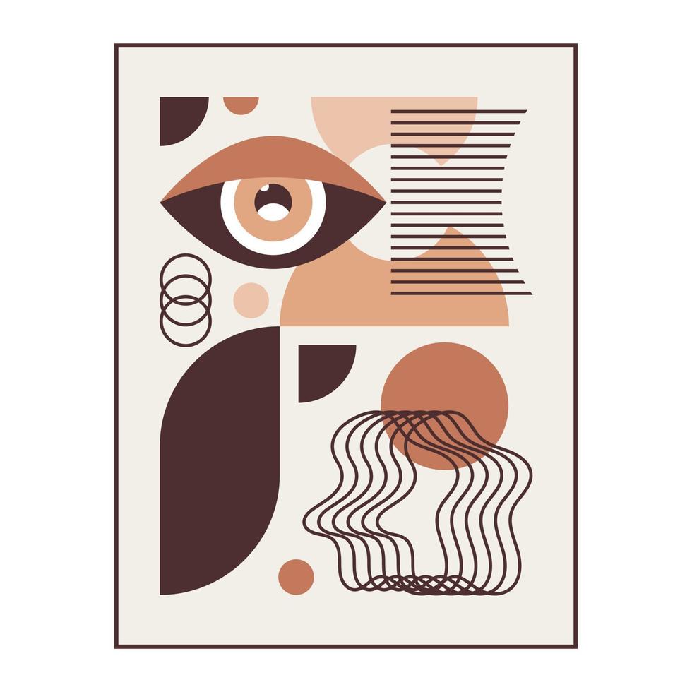 bauhaus meetkundig boho poster. abstract vormen en oog. vector