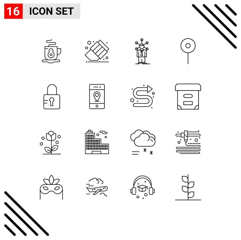 modern reeks van 16 contouren pictogram van plaats op slot netwerk slot kaarten bewerkbare vector ontwerp elementen