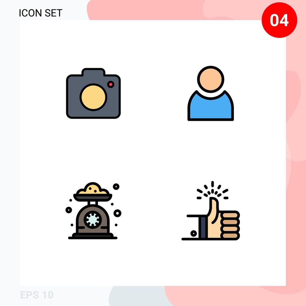 gebruiker koppel pak van 4 eenvoudig gevulde lijn vlak kleuren van camera keuken afbeelding eenvoudig schaal bewerkbare vector ontwerp elementen