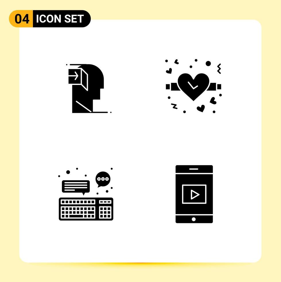 reeks van 4 modern ui pictogrammen symbolen tekens voor deur computer geest Valentijn toetsenbord bewerkbare vector ontwerp elementen