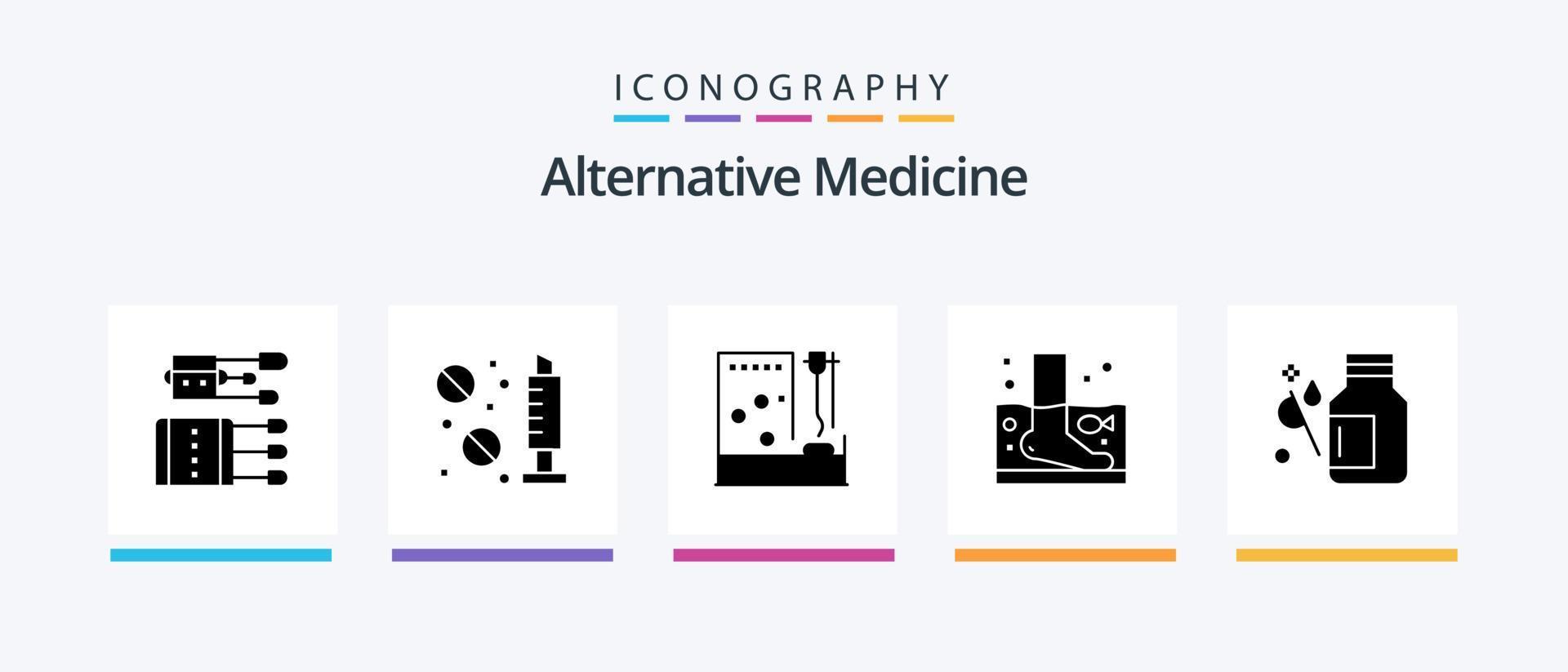 alternatief geneeskunde glyph 5 icoon pak inclusief therapie. ontspanning. spuit. vis. kamer. creatief pictogrammen ontwerp vector