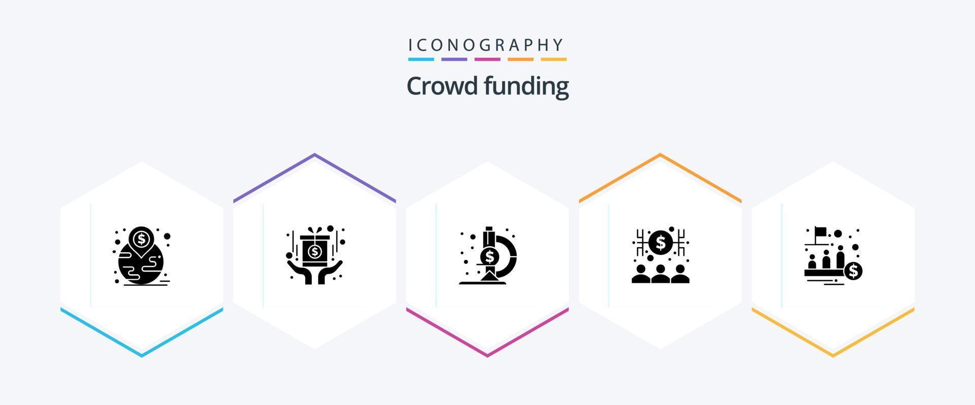 crowdfunding 25 glyph icoon pak inclusief beheer. fonds. laboratorium. geld. kapitalistisch vector