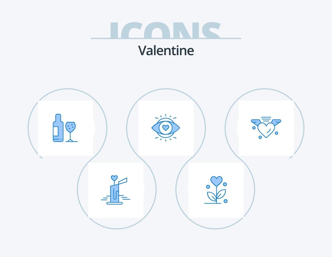 Valentijn blauw icoon pak 5 icoon ontwerp. liefde. licht. drankje. onderwijs. oog vector