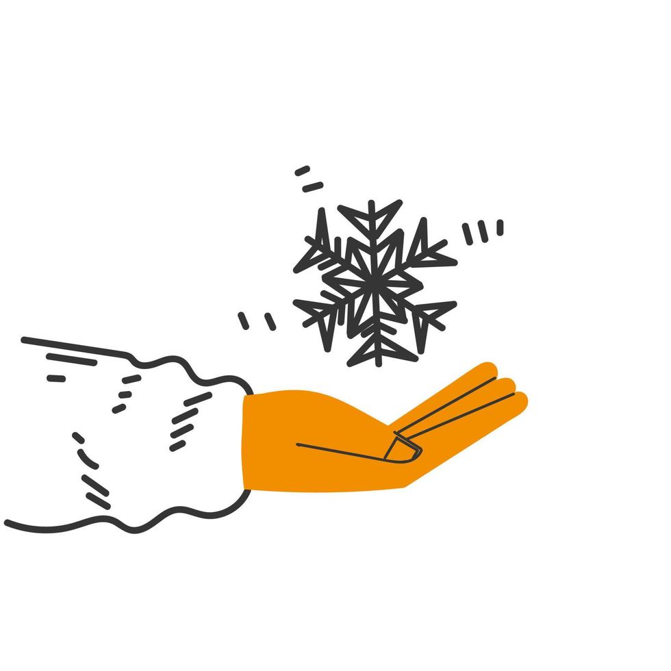 hand- getrokken tekening hand- Holding sneeuw ijs illustratie vector