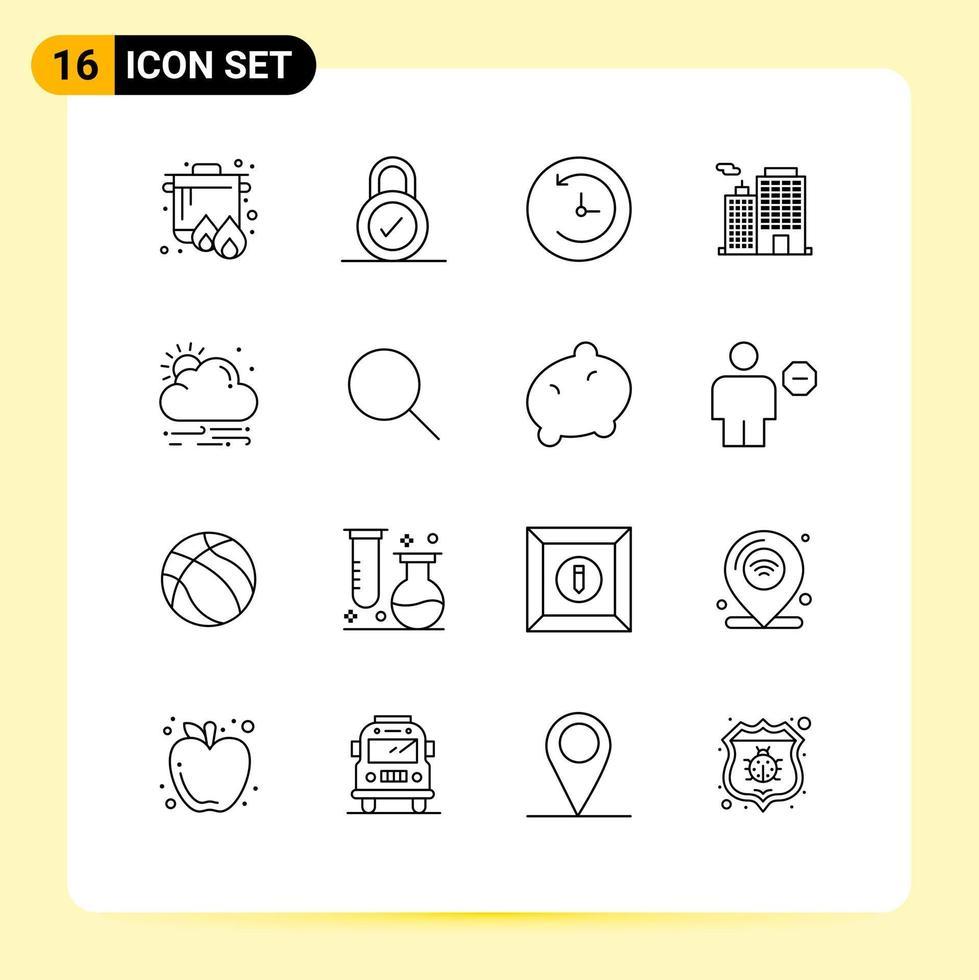 16 gebruiker koppel schets pak van modern tekens en symbolen van zoeken zon klok wind corporatie bewerkbare vector ontwerp elementen