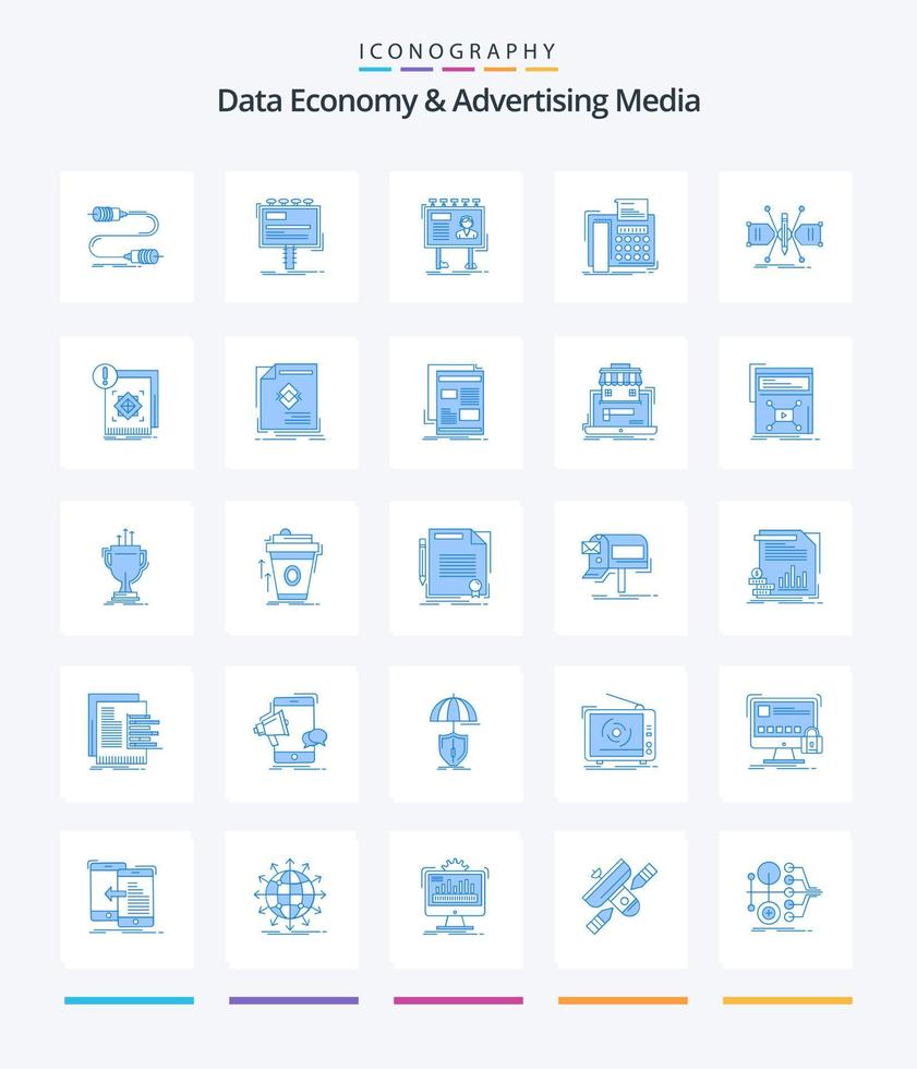 creatief gegevens economie en reclame media 25 blauw icoon pak zo net zo telefoon. fax. aanplakbord. bord. aanplakbord vector
