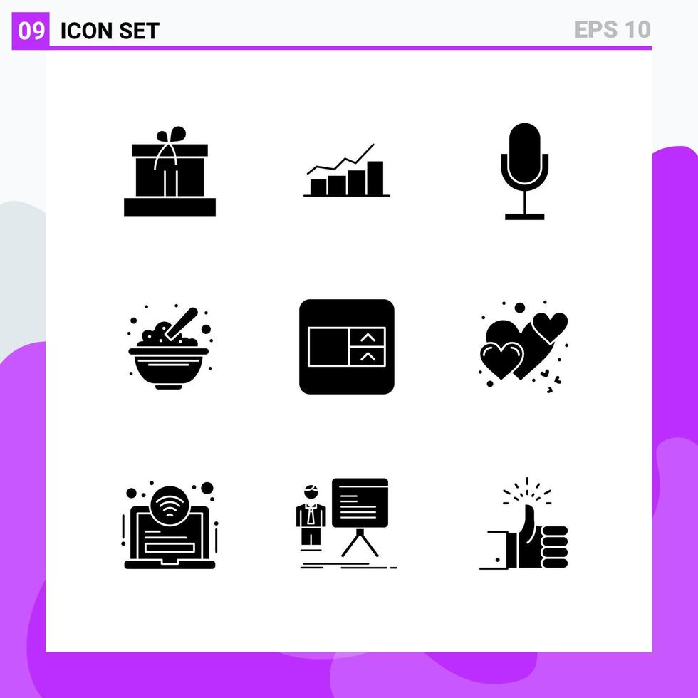 9 universeel solide glyphs reeks voor web en mobiel toepassingen voedsel kom toenemen Vermelding mic bewerkbare vector ontwerp elementen