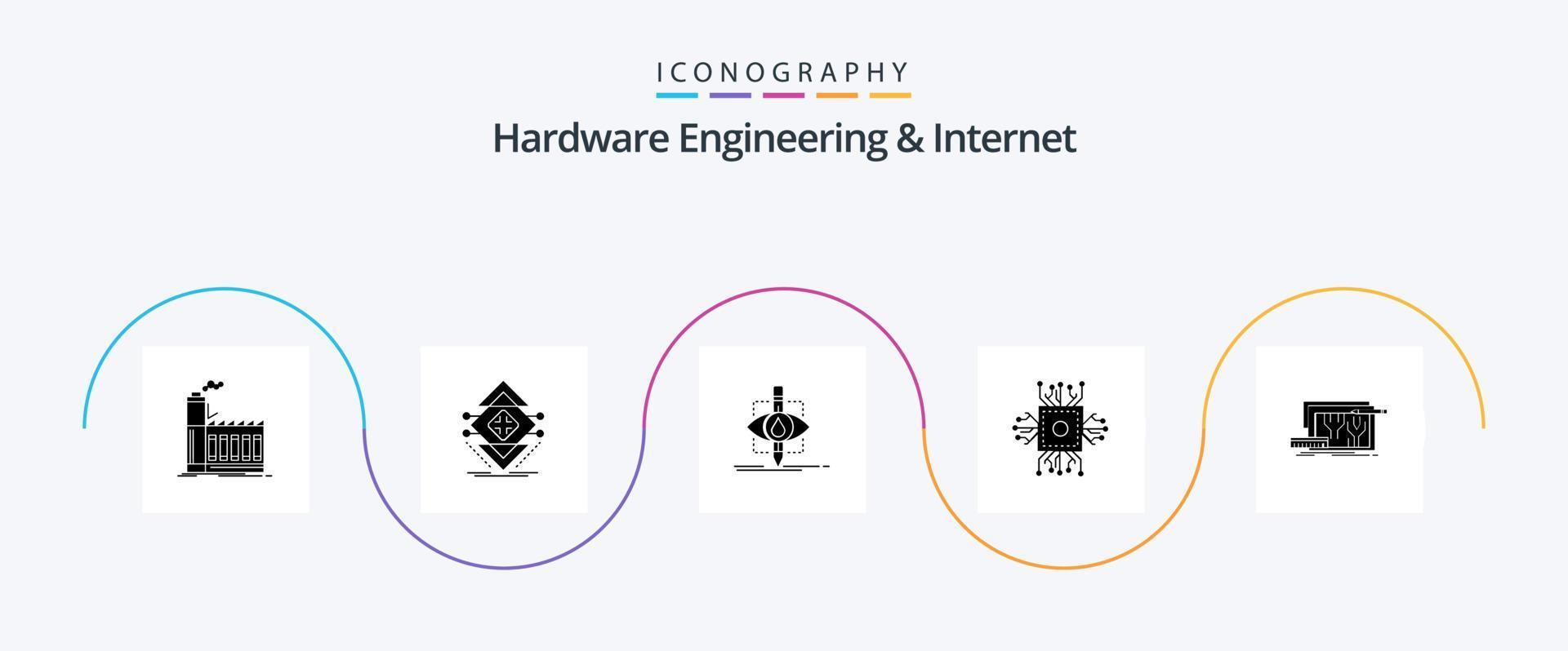 hardware bouwkunde en internet glyph 5 icoon pak inclusief microchip. chippen. wetenschap. wetenschap. verontreiniging vector