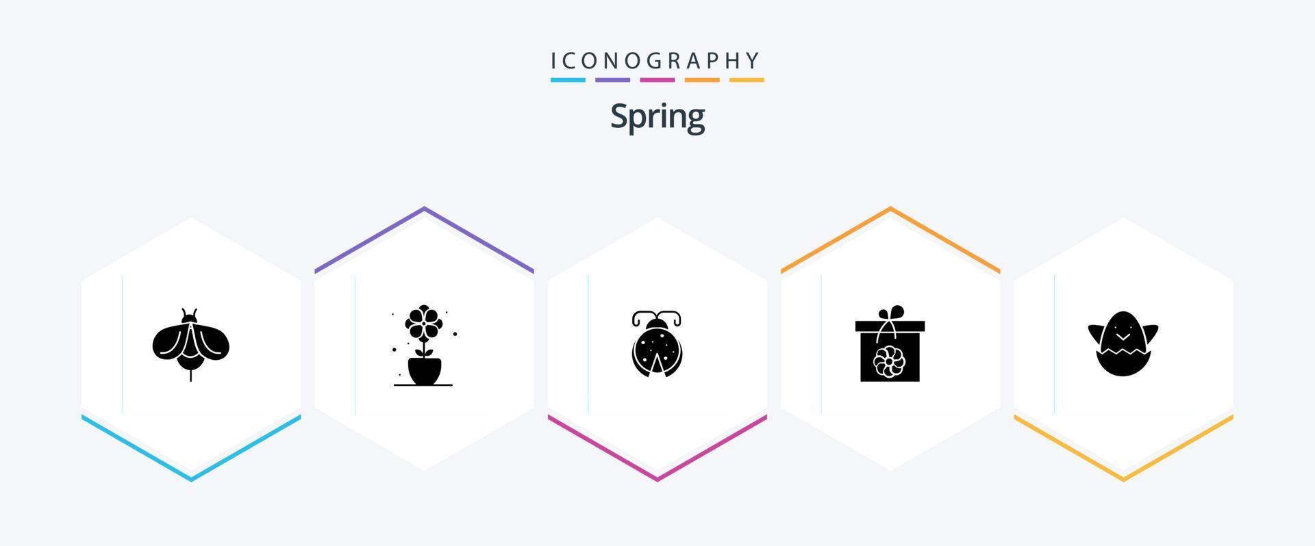 voorjaar 25 glyph icoon pak inclusief ei. de lente. kever. bloem. geschenk vector