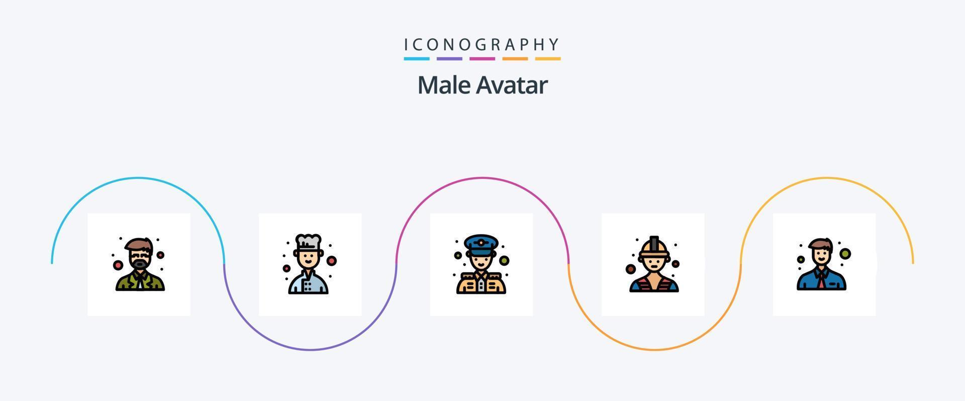 mannetje avatar lijn gevulde vlak 5 icoon pak inclusief . kantoor. Mens. Mens. arbeider vector