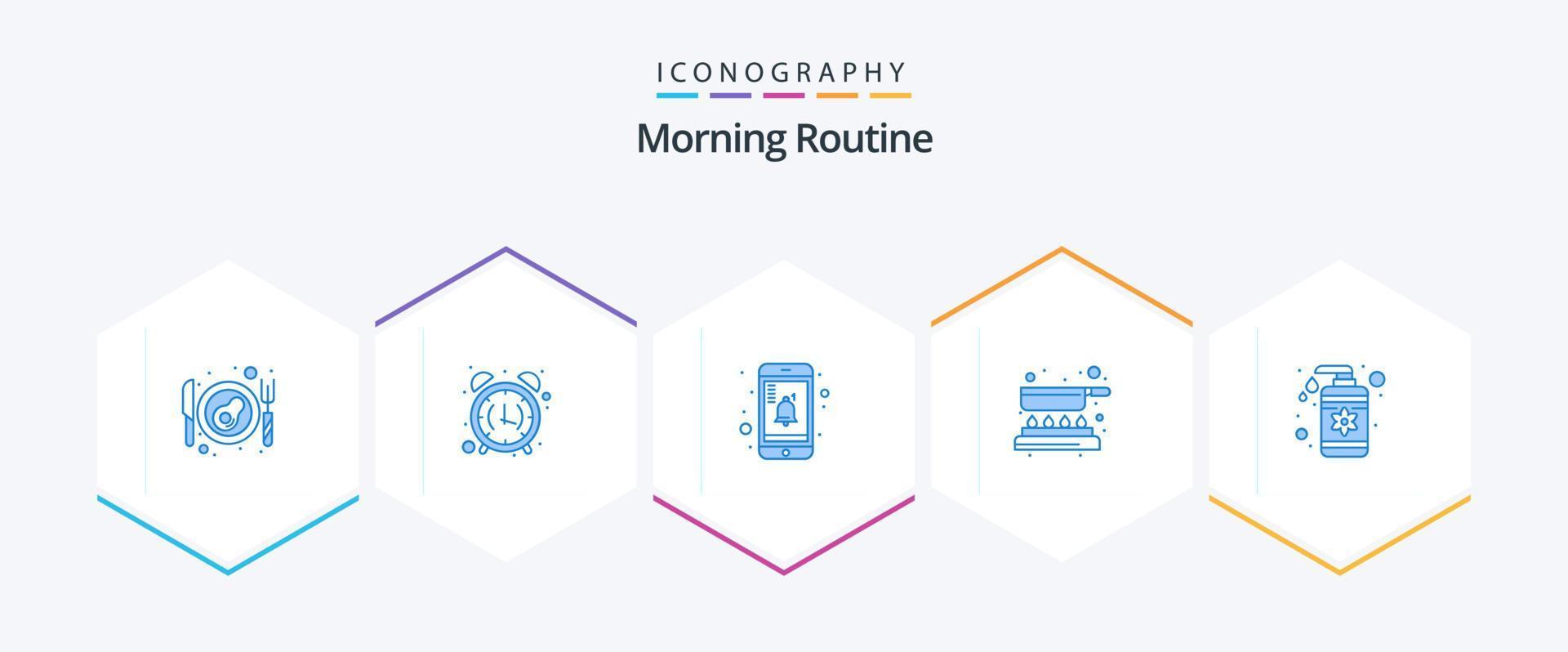 ochtend- routine- 25 blauw icoon pak inclusief spa. druppel. mobiel. frituren. Koken vector