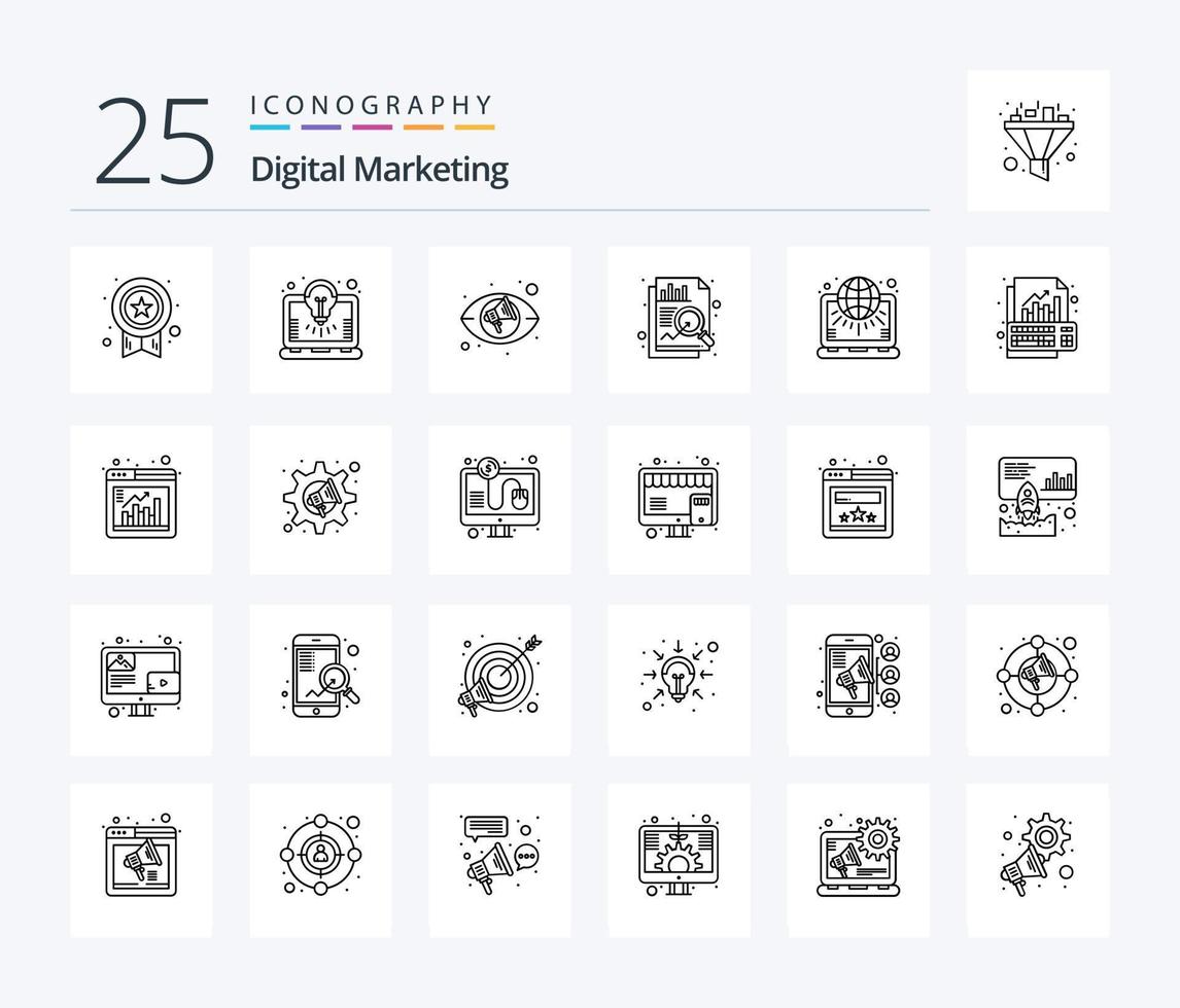 digitaal afzet 25 lijn icoon pak inclusief wereld. netto. oog. wereldbol. tabel vector