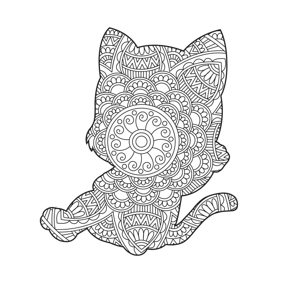 kat mandala kleur bladzijde voor volwassenen bloemen dier kleur boek geïsoleerd Aan wit achtergrond anti stress kleur bladzijde vector illustratie