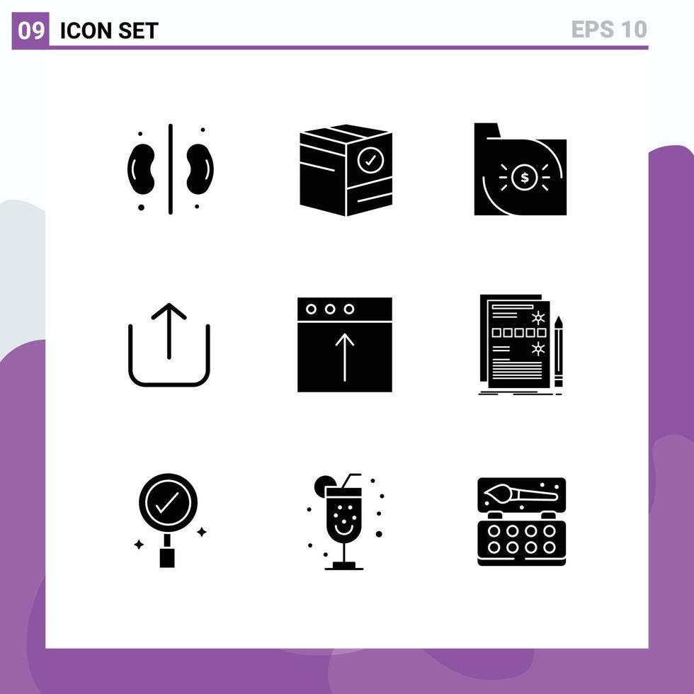 9 gebruiker koppel solide glyph pak van modern tekens en symbolen van app omhoog Verzending instagram document bewerkbare vector ontwerp elementen