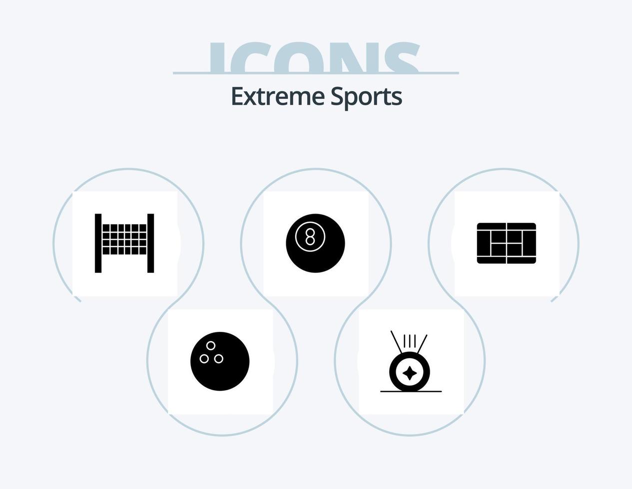 sport glyph icoon pak 5 icoon ontwerp. . rechtbank. vector