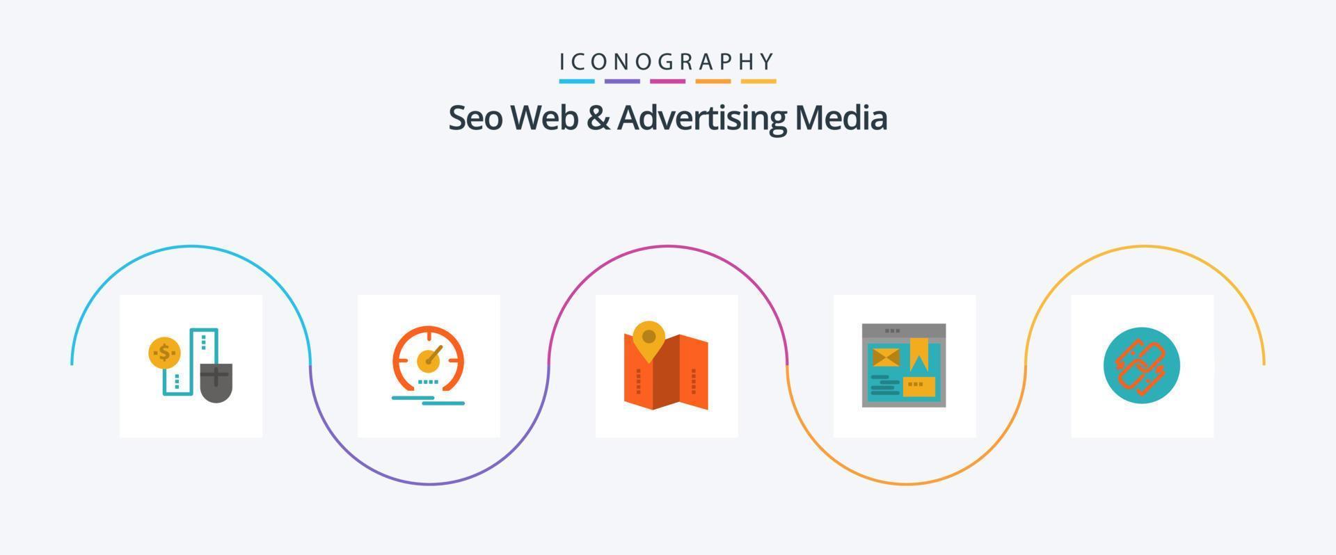 seo web en reclame media vlak 5 icoon pak inclusief ontwerp. indeling. snelheid. routebeschrijving vector