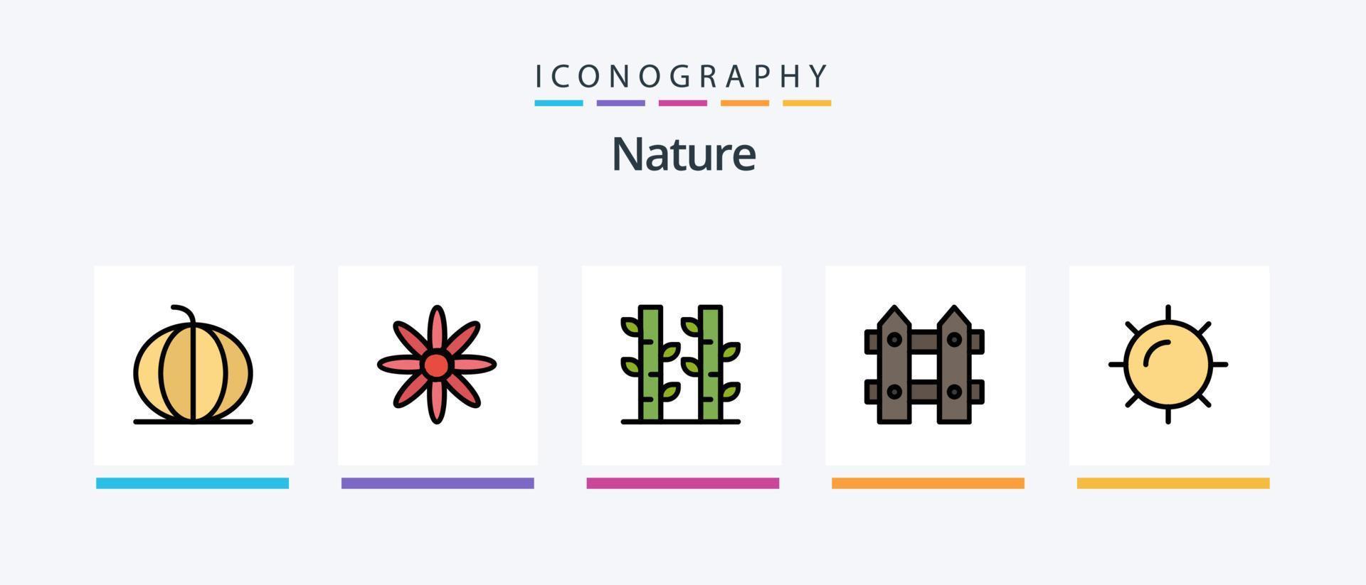 natuur lijn gevulde 5 icoon pak inclusief dorp. hooi. stroom. boerderij. natuur. creatief pictogrammen ontwerp vector