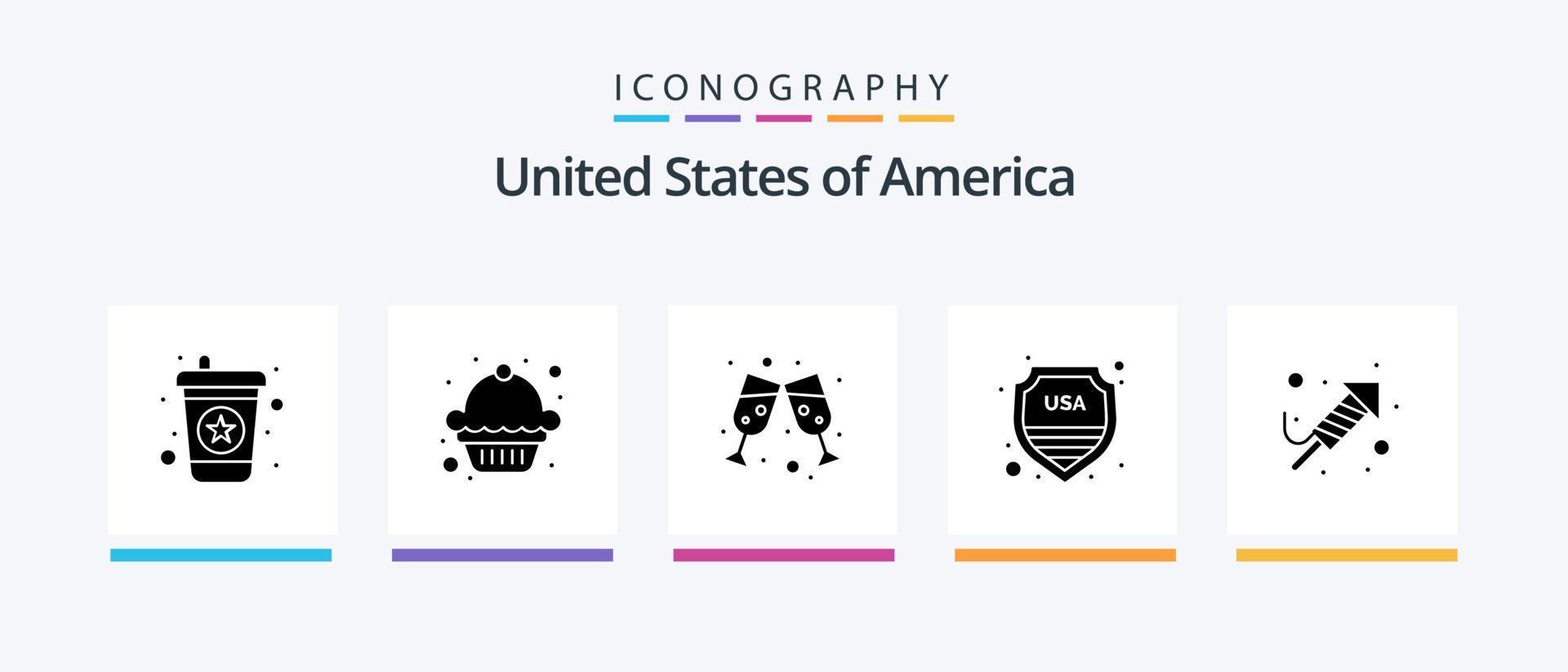 Verenigde Staten van Amerika glyph 5 icoon pak inclusief . festival. wijn glas. geloof. Verenigde Staten van Amerika. creatief pictogrammen ontwerp vector