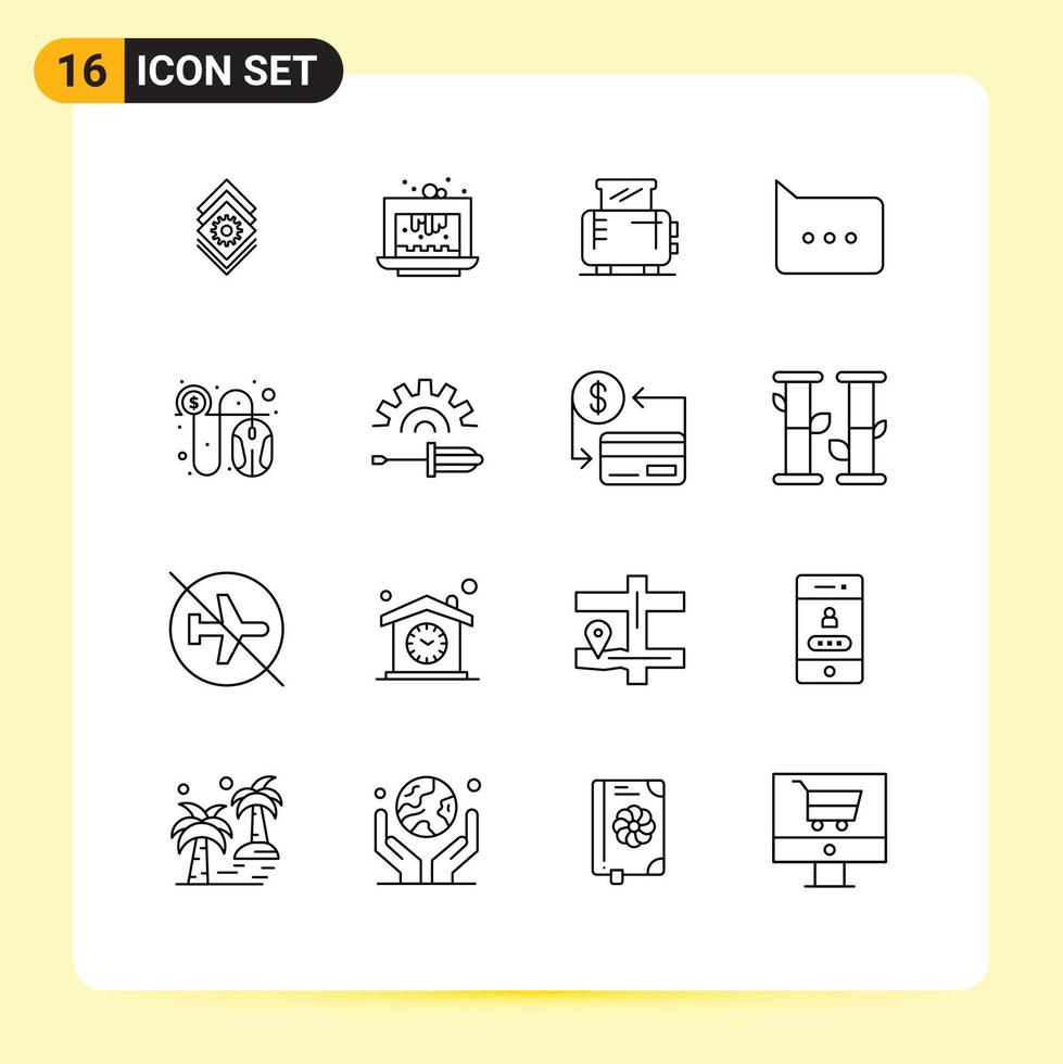 16 universeel contouren reeks voor web en mobiel toepassingen betalen commentaar toetje babbelen tosti apparaat bewerkbare vector ontwerp elementen