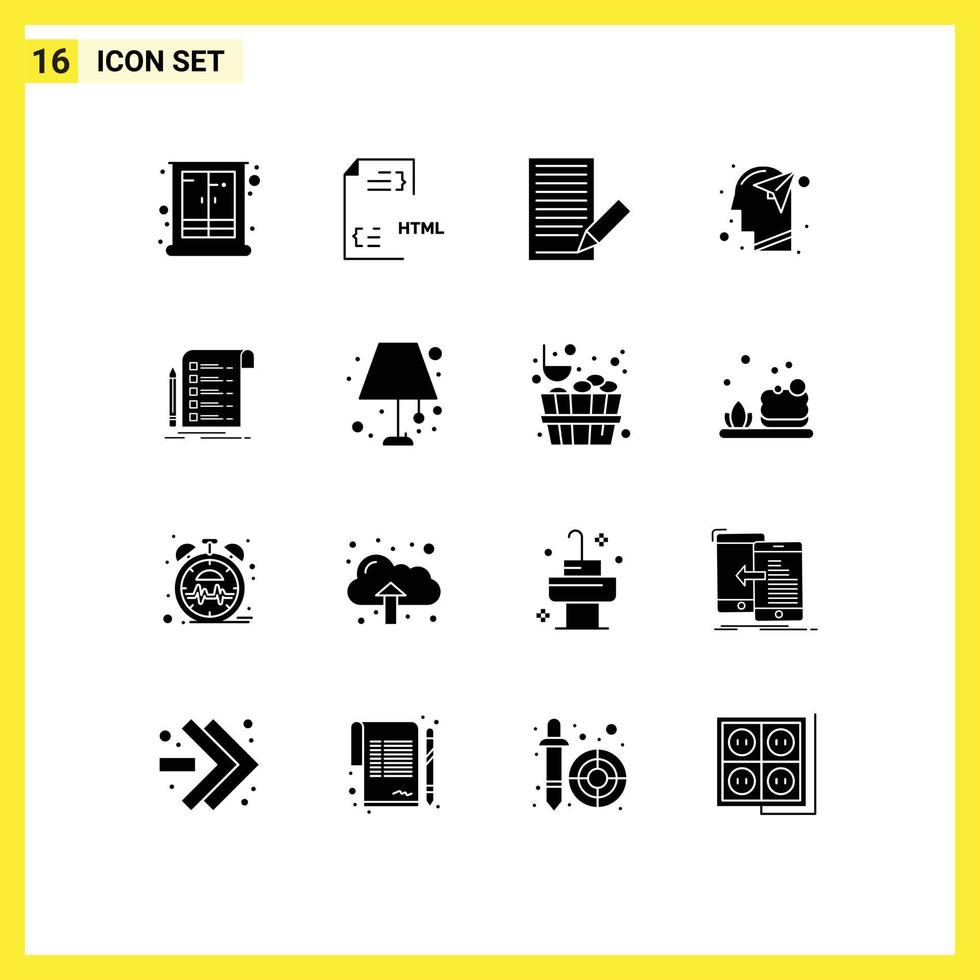 groep van 16 solide glyphs tekens en symbolen voor verbeelding hoofd het dossier te ontvangen envelop bewerkbare vector ontwerp elementen