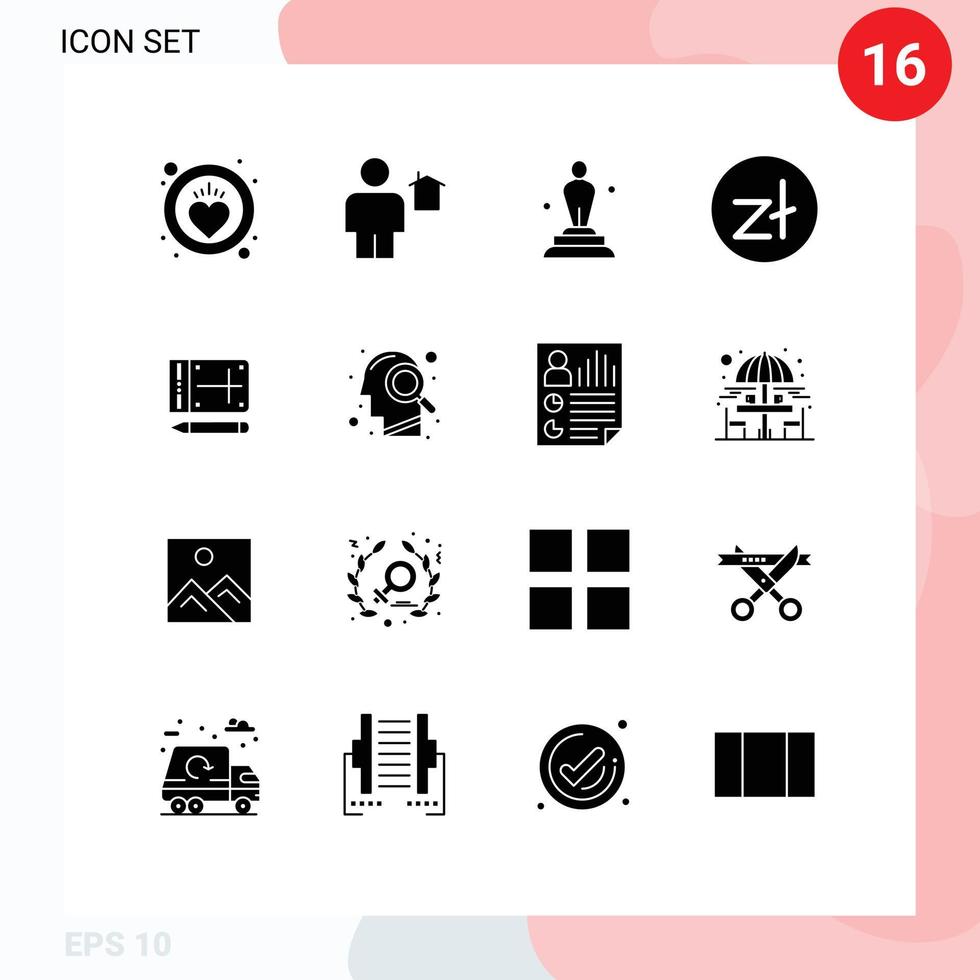 modern reeks van 16 solide glyphs pictogram van mobiel munt academie Polen trofee bewerkbare vector ontwerp elementen