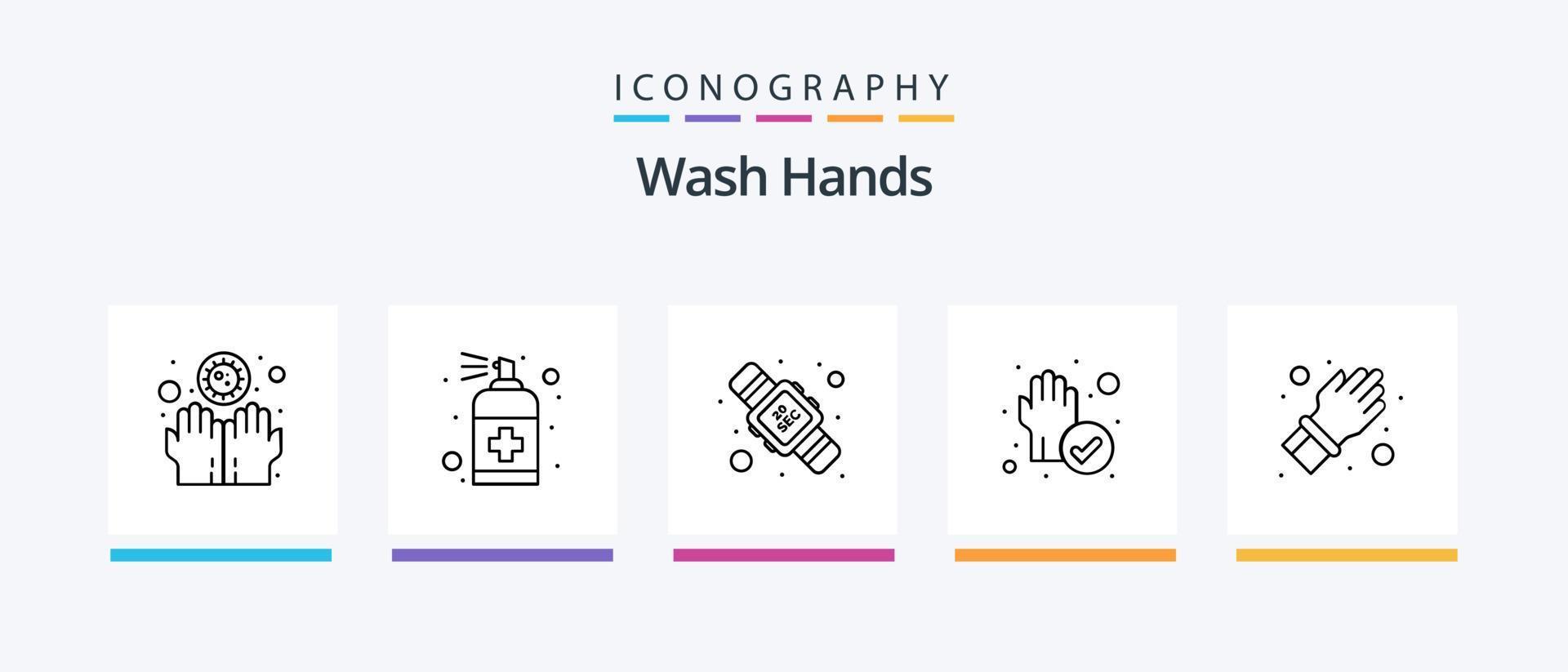 wassen handen lijn 5 icoon pak inclusief beschermen. zorg. hand. droog. medisch. creatief pictogrammen ontwerp vector