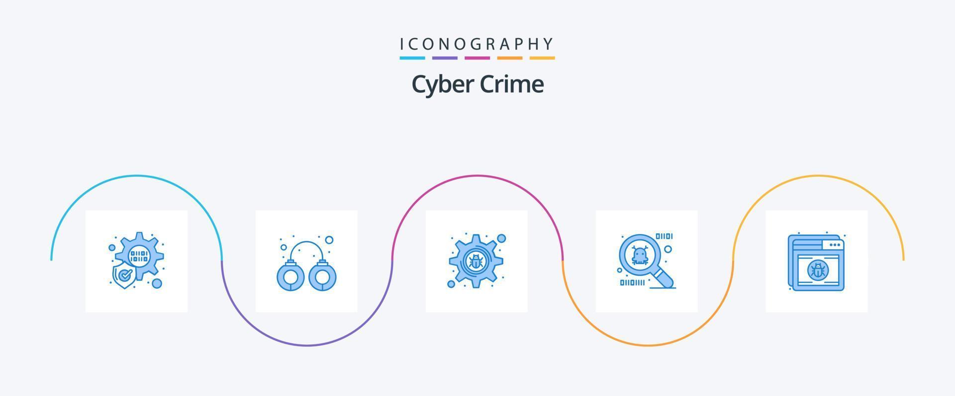 cyber misdrijf blauw 5 icoon pak inclusief . web. instelling beestje. schild. antivirus vector