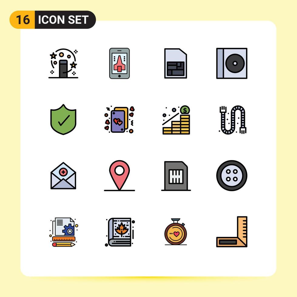groep van 16 vlak kleur gevulde lijnen tekens en symbolen voor kaarten bescherming mobiel sim antivirus compact bewerkbare creatief vector ontwerp elementen