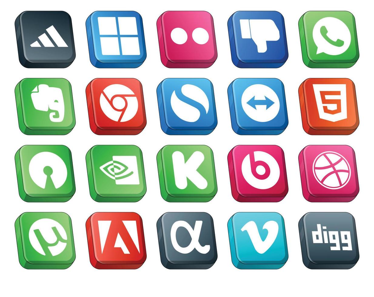 20 sociaal media icoon pak inclusief app netto utorrent teamviewer dribbelen kickstarter vector