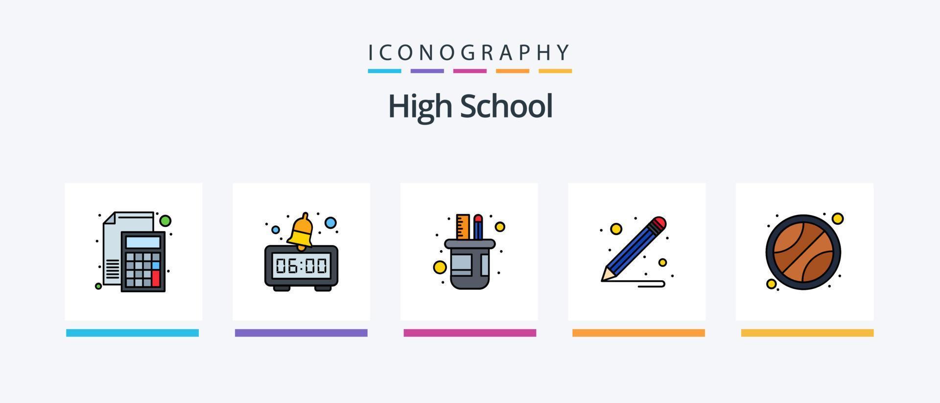 hoog school- lijn gevulde 5 icoon pak inclusief testen. onderwijs. Onderzoek. document. ochtend. creatief pictogrammen ontwerp vector