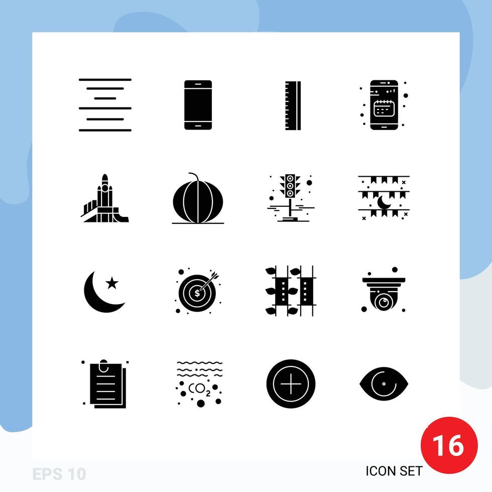 modern reeks van 16 solide glyphs pictogram van spellen mobiel onderwijs datum app bewerkbare vector ontwerp elementen